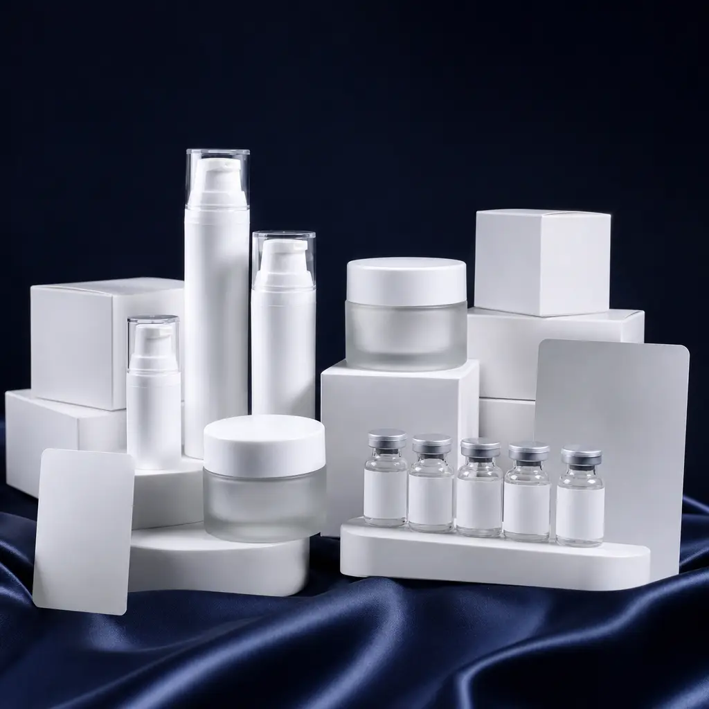 Clean white label product packaging prepared for partner review